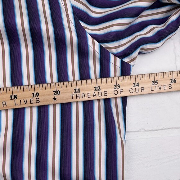 Bugatchi Uomo Shirt Mens Purple Tan Stripe Shaped Fit Cotton Classic Dress Party - Picture 6 of 8